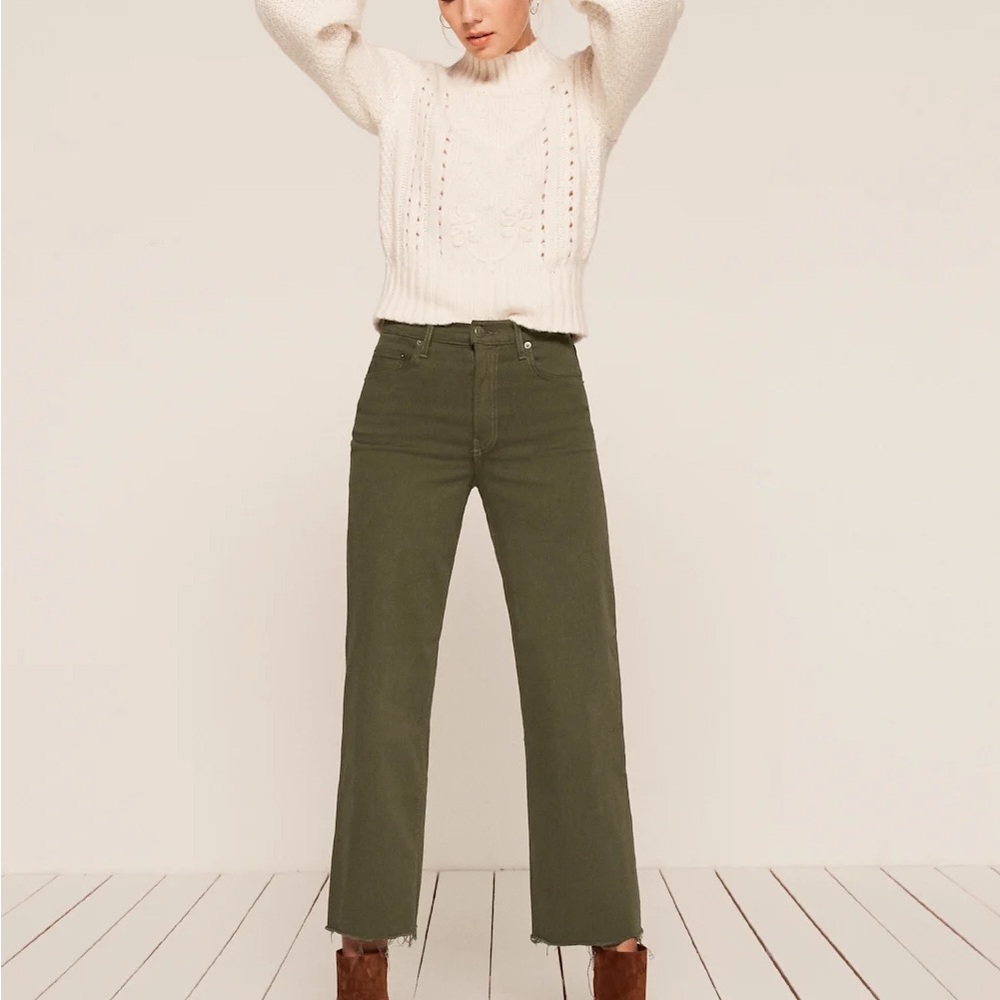 Reformation Emma High Rise Wide Leg Green Jeans